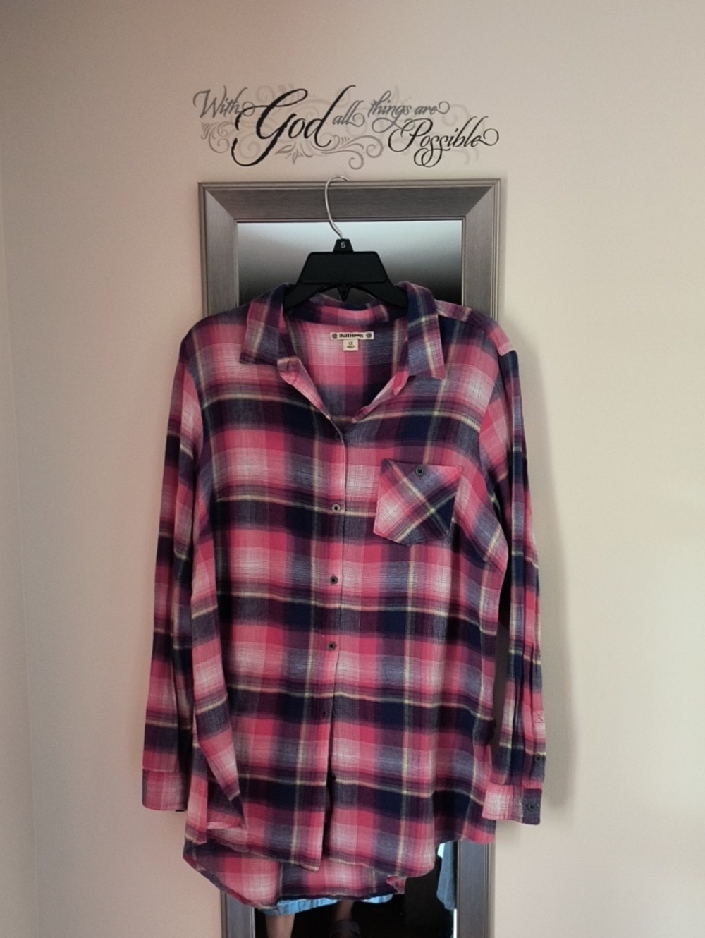 Women’s Pink Plaid Button-Up Tunic Shirt